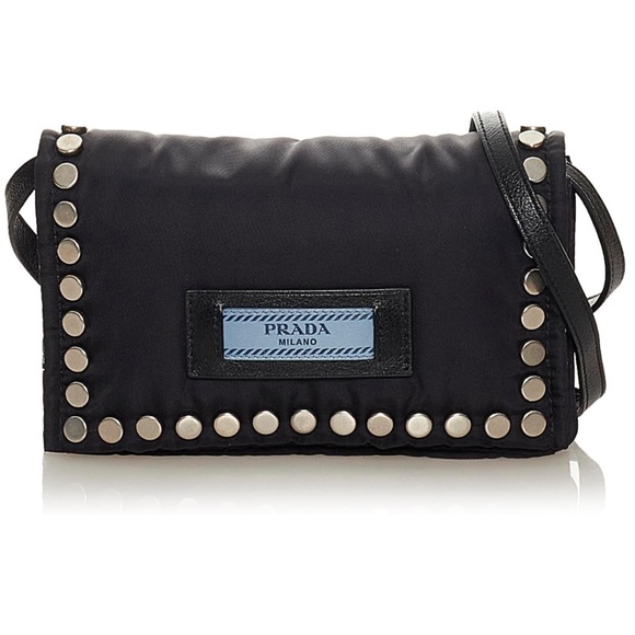 Prada Etiquette Flap Bag Studded Tessuto Mini - Picture 2 of 8
